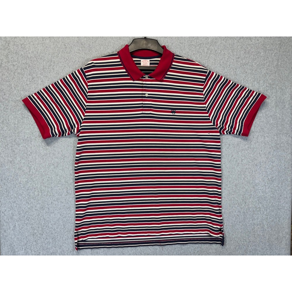 Brooks Brothers Performance Polo Shirt XL Mens Red Navy White Striped Cotton
